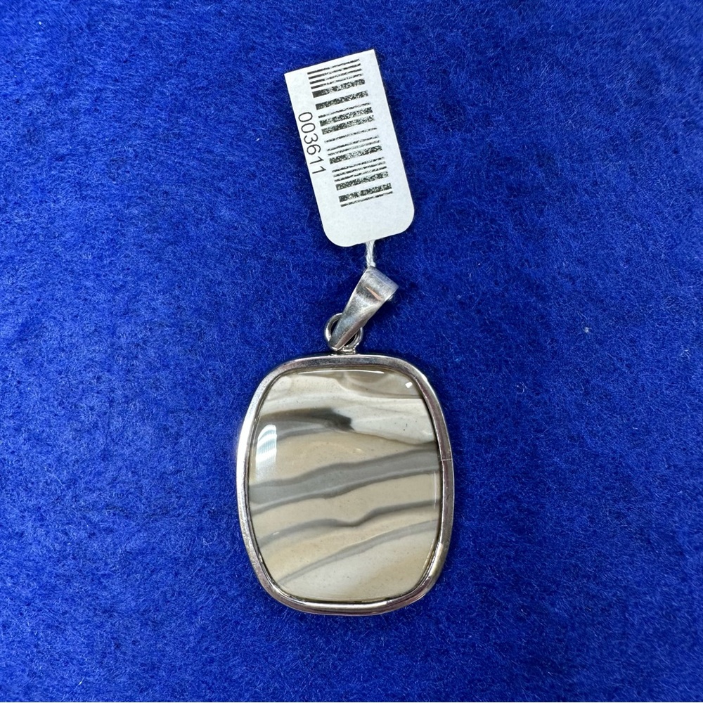 Vintage Striped Flint Stone and 925 Sterling Silver Pendant, NWT